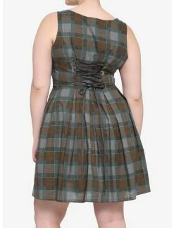 HUNIVERS Outlander Lace-Up Tartan Plaid Dress Plus Size -transcendentactive shop 16714682 av2