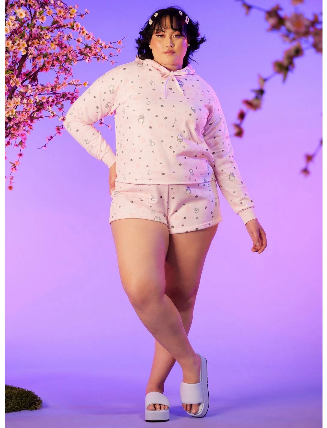 HUNIVERS Studio Ghibli My Neighbor Totoro Cherry Blossom Lounge Shorts Plus Size 4 HUNIVERS Studio Ghibli My Neighbor Totoro Cherry Blossom Lounge Shorts Plus Size - Image 2