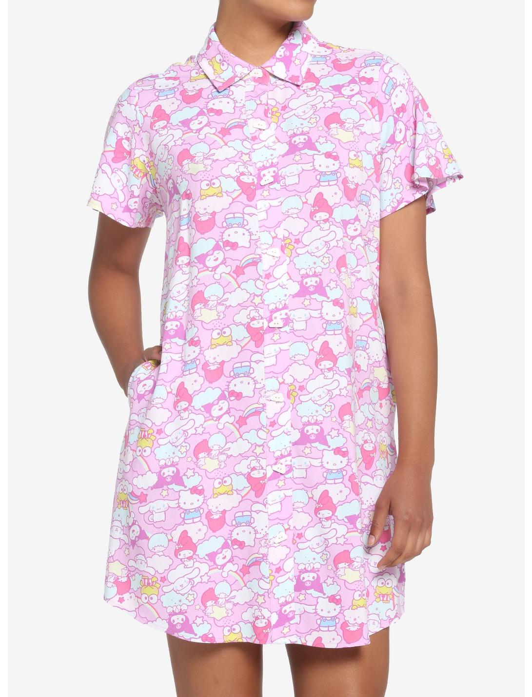 Hello Kitty And Friends Pastel Collage Button-Up Dress HUNIVERS Hello Kitty And Friends Pastel Collage Button-Up Dress -transcendentactive shop 17604614 hi
