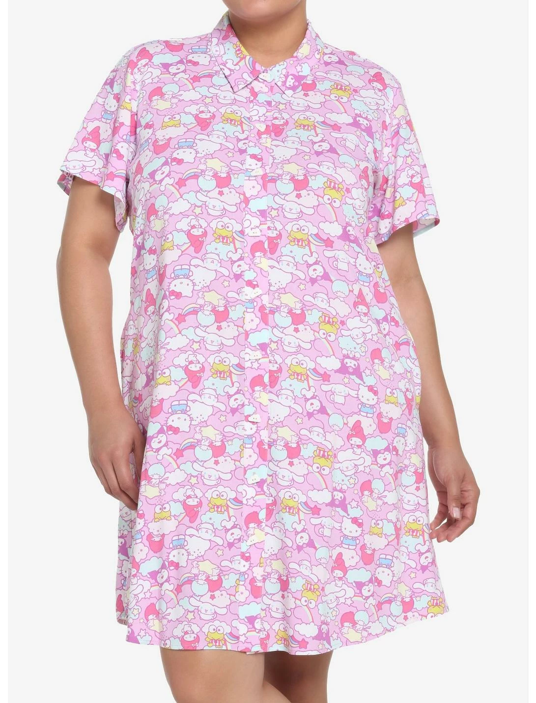 HUNIVERS Hello Kitty And Friends Pastel Collage Button-Up Dress Plus Size 3 HUNIVERS Hello Kitty And Friends Pastel Collage Button-Up Dress Plus Size