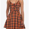 HUNIVERS Black & Orange Plaid Pleated Lace-Up Dress -transcendentactive shop 17944425 hi