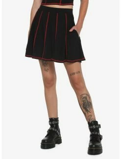 HUNIVERS Black & Red Contrast Stitch Skirt
