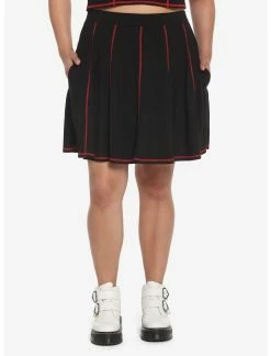 HUNIVERS Black & Red Contrast Stitch Skirt Plus Size