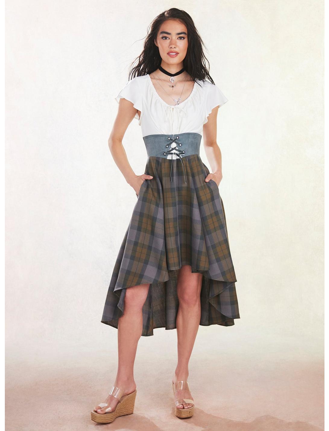 Her Universe Outlander Tartan Lace-Up Hi-Low Dress HUNIVERS Her Universe Outlander Tartan Lace-Up Hi-Low Dress -transcendentactive shop 18099204 av1