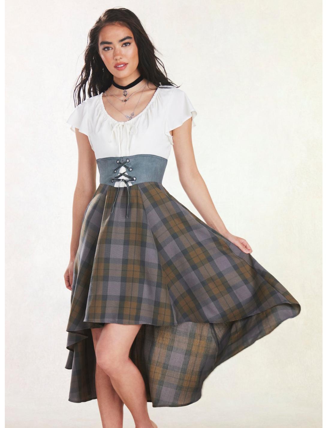 Her Universe Outlander Tartan Lace-Up Hi-Low Dress HUNIVERS Her Universe Outlander Tartan Lace-Up Hi-Low Dress -transcendentactive shop 18099204 hi