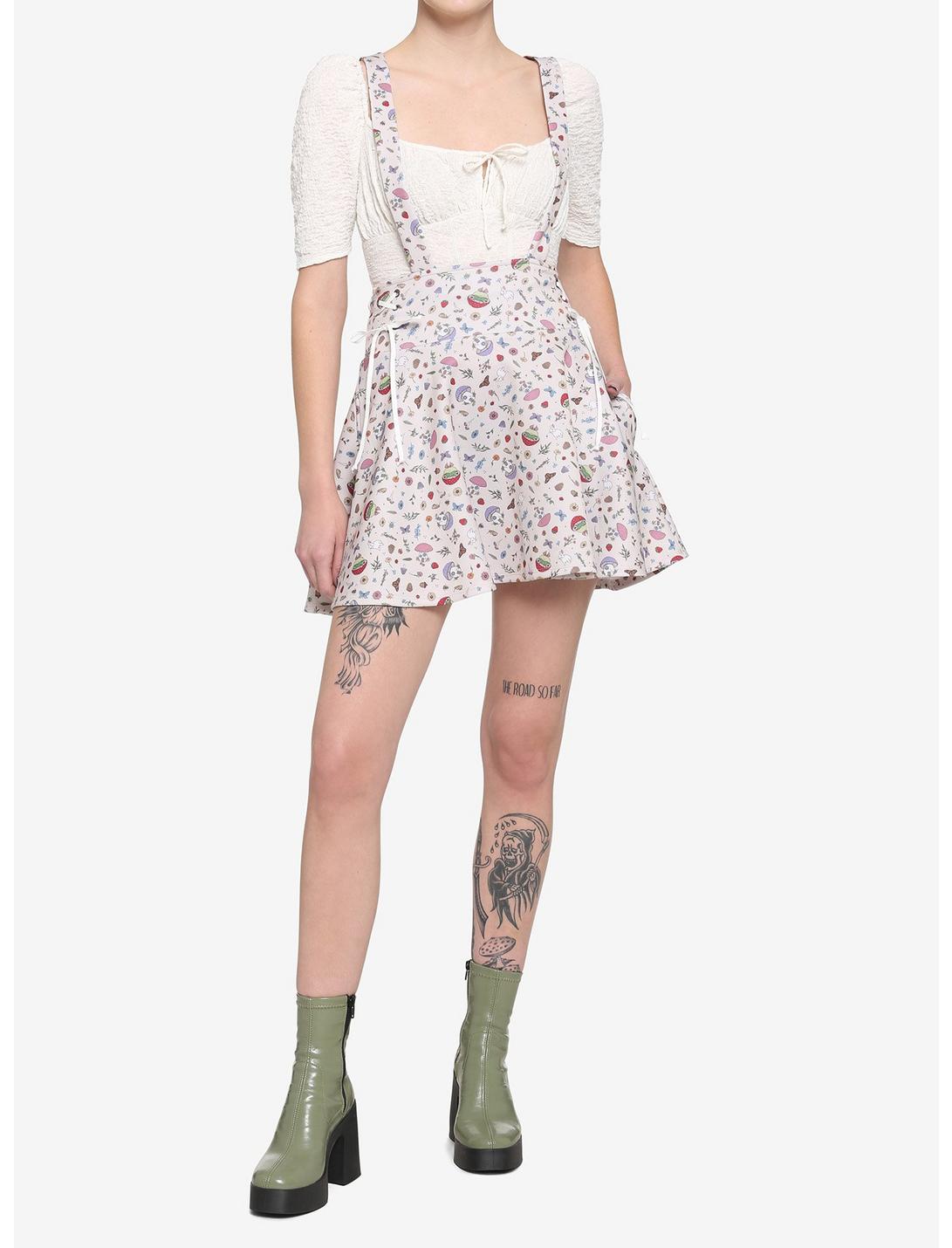 Ivory Cottagecore Lace-Up Suspender Skirt HUNIVERS Ivory Cottagecore Lace-Up Suspender Skirt -transcendentactive shop 18125535 av1