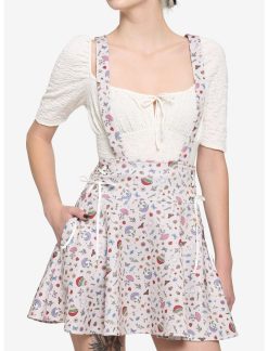 HUNIVERS Ivory Cottagecore Lace-Up Suspender Skirt