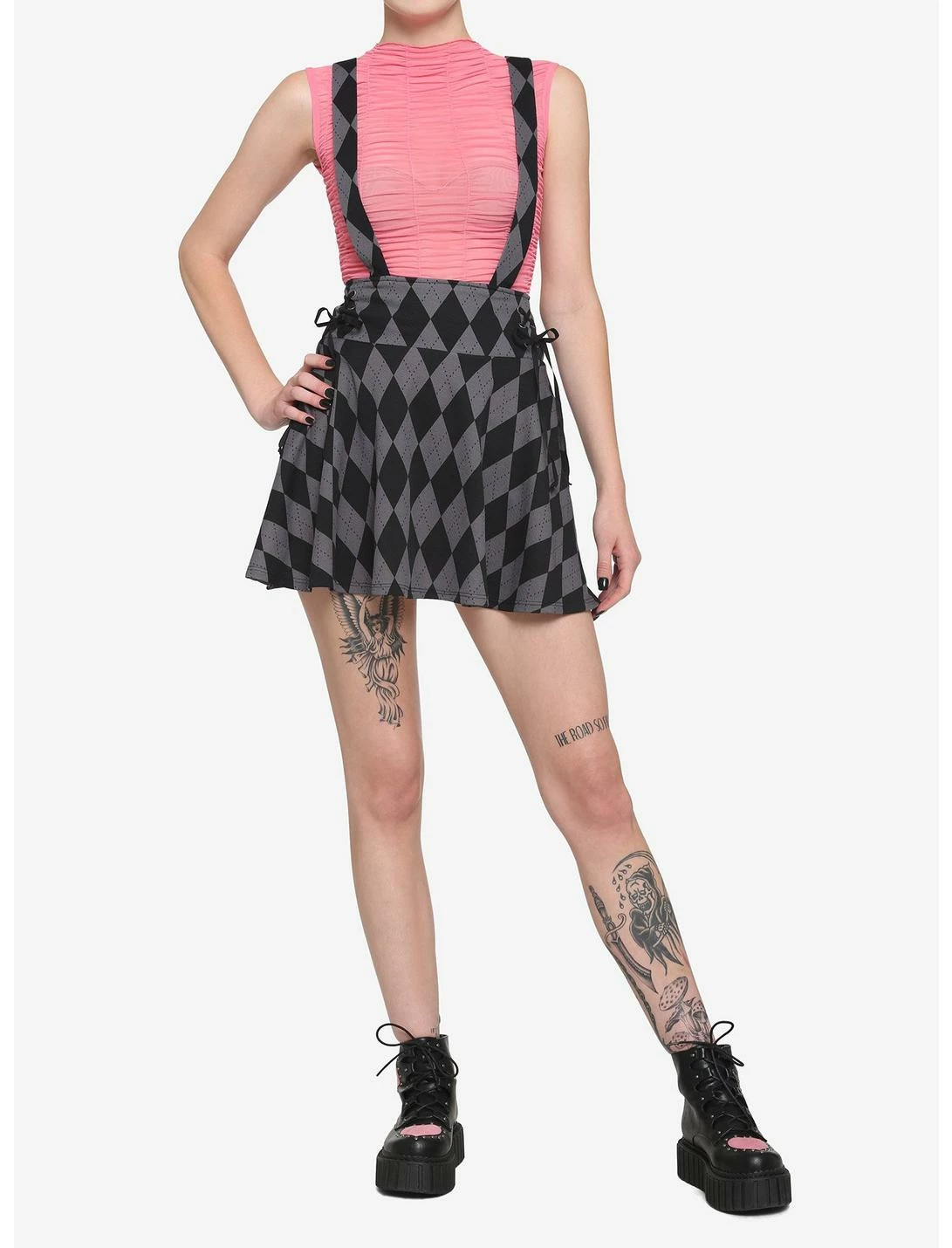 HUNIVERS Black & Grey Argyle Lace-Up Suspender Skirt 4 HUNIVERS Black & Grey Argyle Lace-Up Suspender Skirt - Image 2