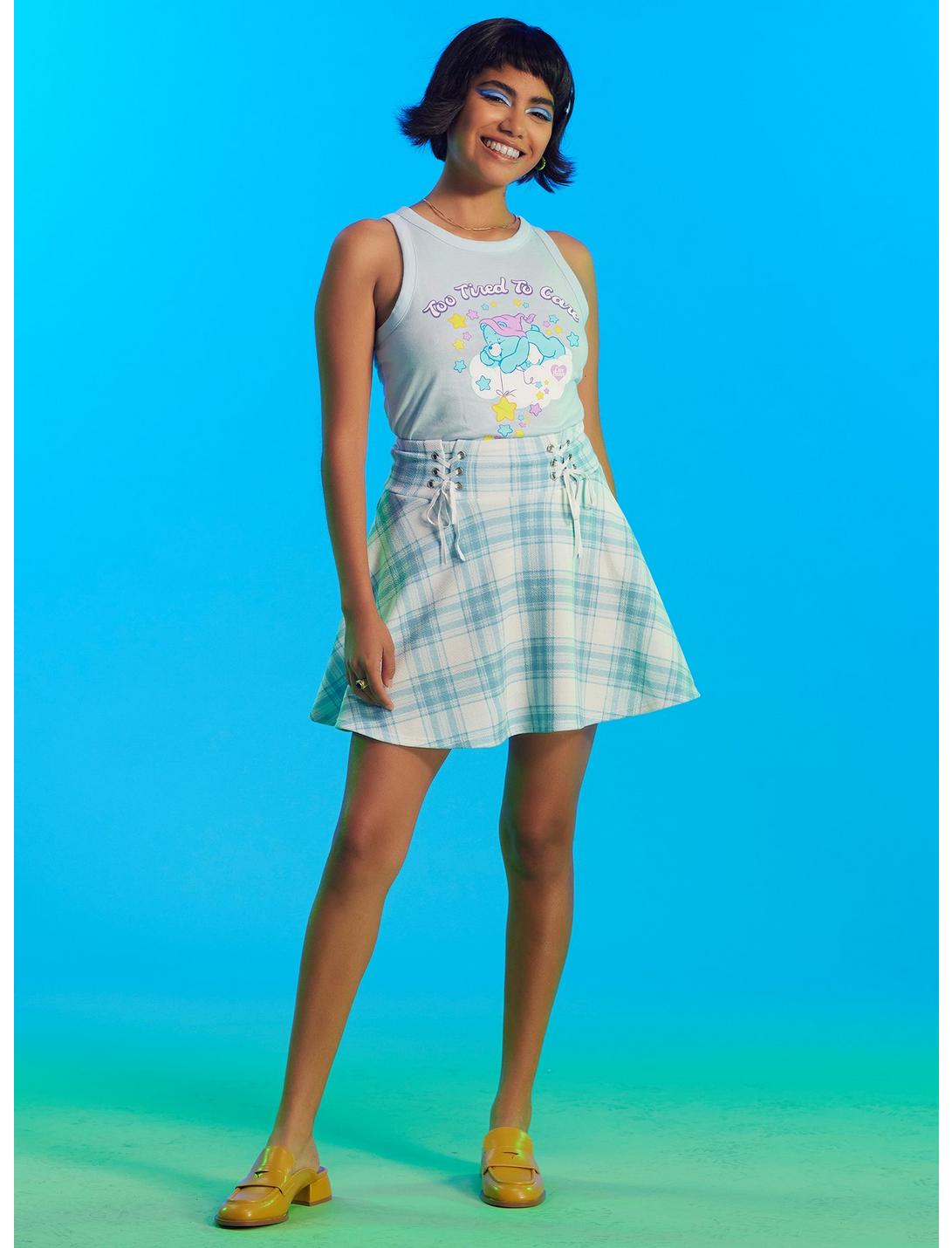 Blue & White Plaid Double Lace-Up Skirt HUNIVERS Blue & White Plaid Double Lace-Up Skirt -transcendentactive shop 18257453 av1