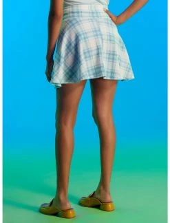 HUNIVERS Blue & White Plaid Double Lace-Up Skirt -transcendentactive shop 18257453 av2