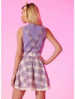 HUNIVERS Pink & Purple Plaid Lace Suspender Skirt -transcendentactive shop 18257461 av2