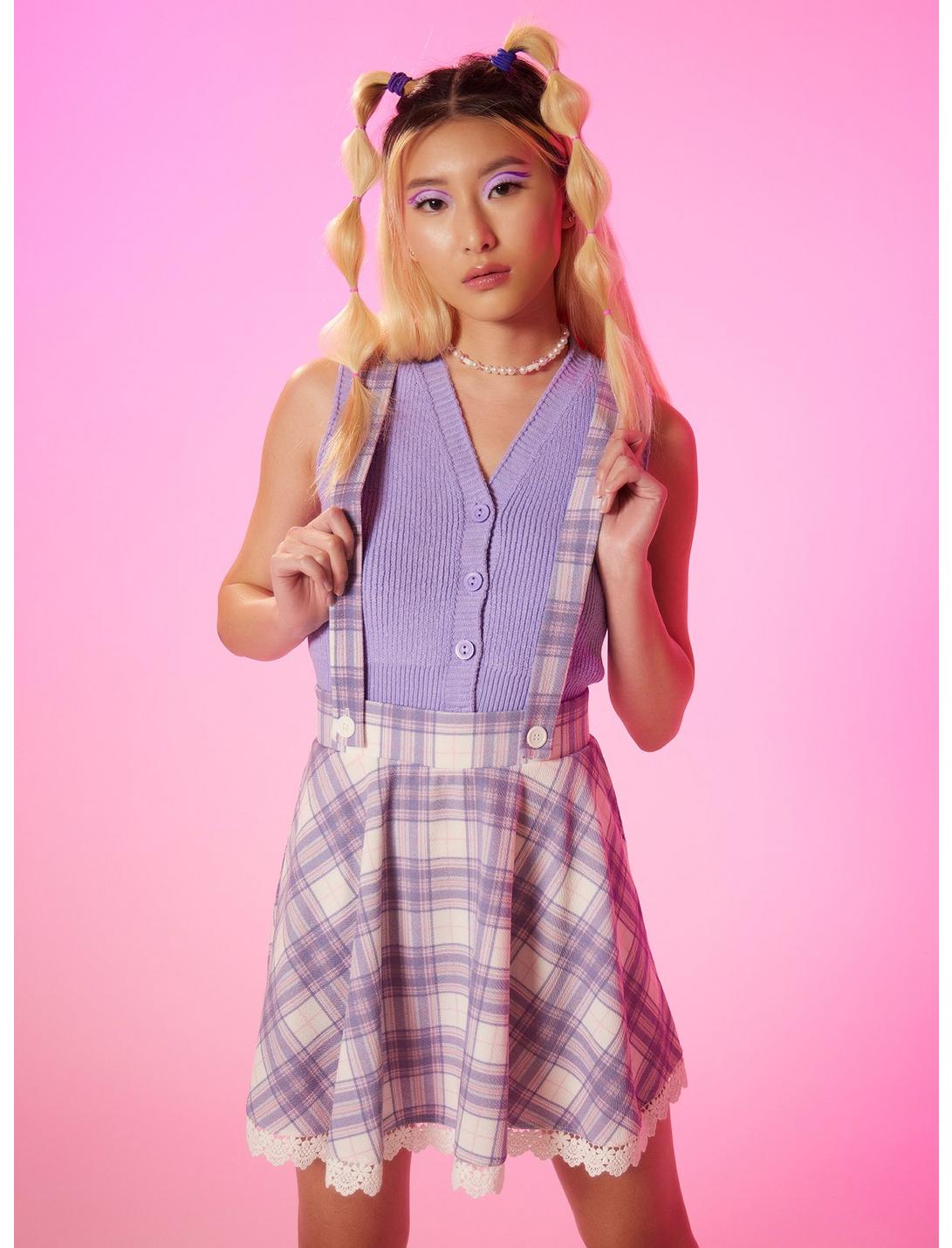 Pink & Purple Plaid Lace Suspender Skirt HUNIVERS Pink & Purple Plaid Lace Suspender Skirt -transcendentactive shop 18257461 hi