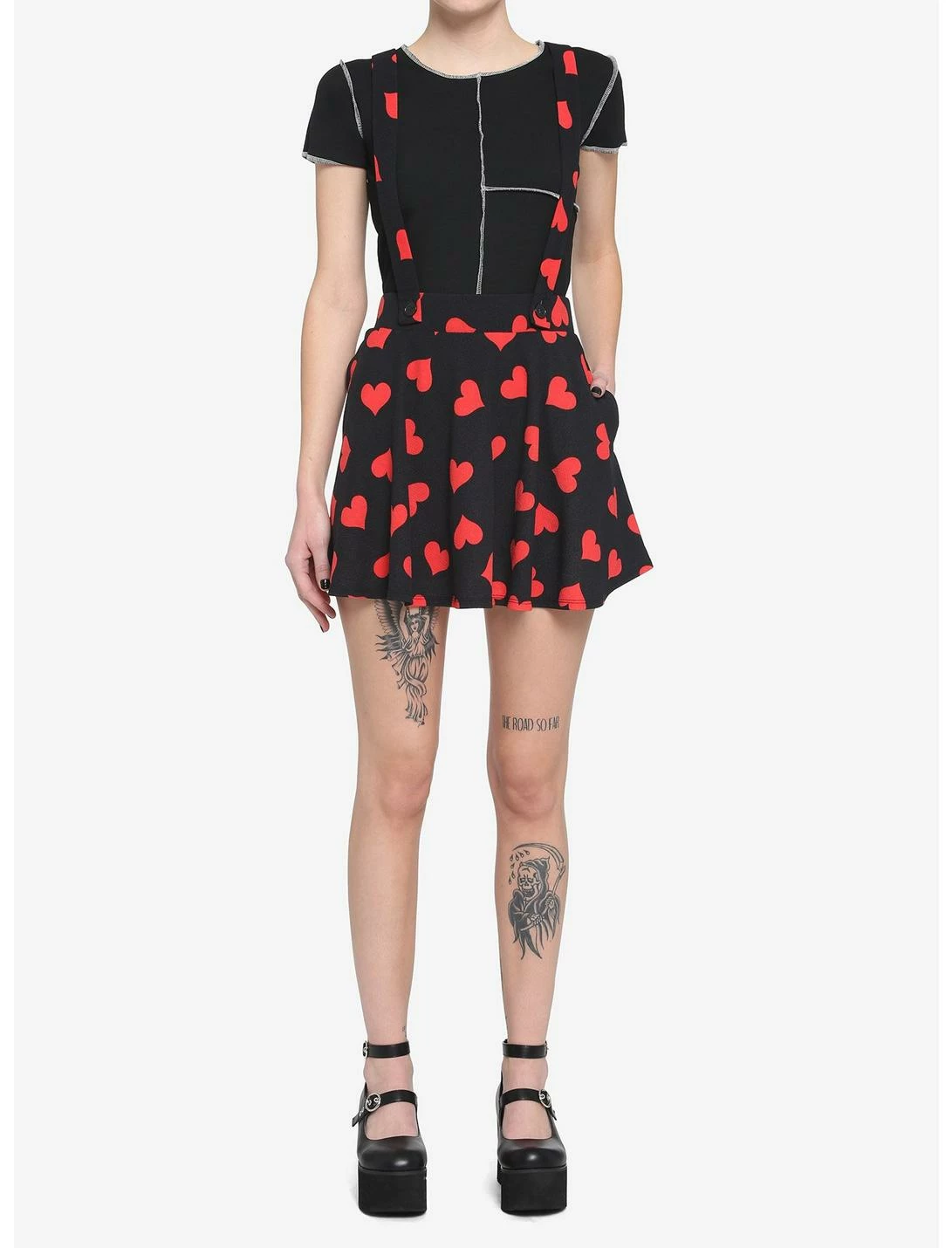 HUNIVERS Red Hearts Black Suspender Skirt 4 HUNIVERS Red Hearts Black Suspender Skirt - Image 2