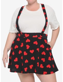 HUNIVERS Red Hearts Black Suspender Skirt Plus Size