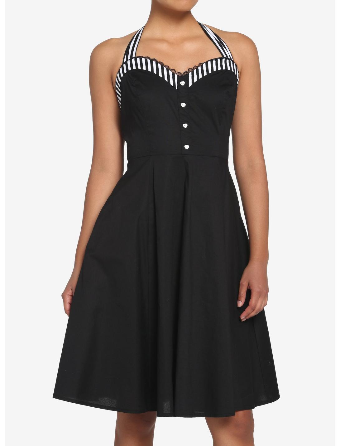 Black & White Stripe Retro Halter Dress HUNIVERS Black & White Stripe Retro Halter Dress -transcendentactive shop 18568396 hi