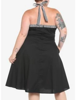HUNIVERS Black & White Stripe Retro Halter Dress Plus Size -transcendentactive shop 18568404 av2