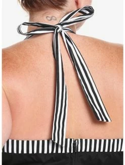 HUNIVERS Black & White Stripe Retro Halter Dress Plus Size -transcendentactive shop 18568404 av4