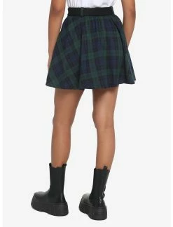 HUNIVERS Green & Blue Plaid Skirt With Grommet Belt -transcendentactive shop 18568426 av2