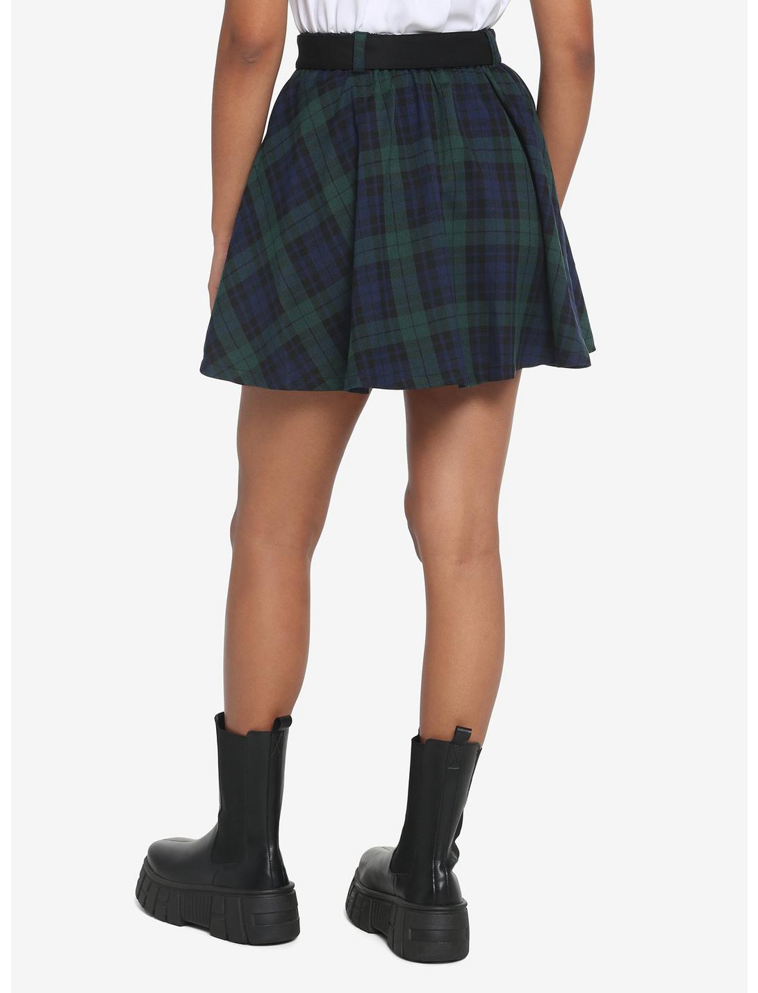 Green & Blue Plaid Skirt With Grommet Belt HUNIVERS Green & Blue Plaid Skirt With Grommet Belt -transcendentactive shop 18568426 av2