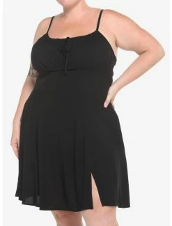 HUNIVERS Black Empire Slit Dress Plus Size