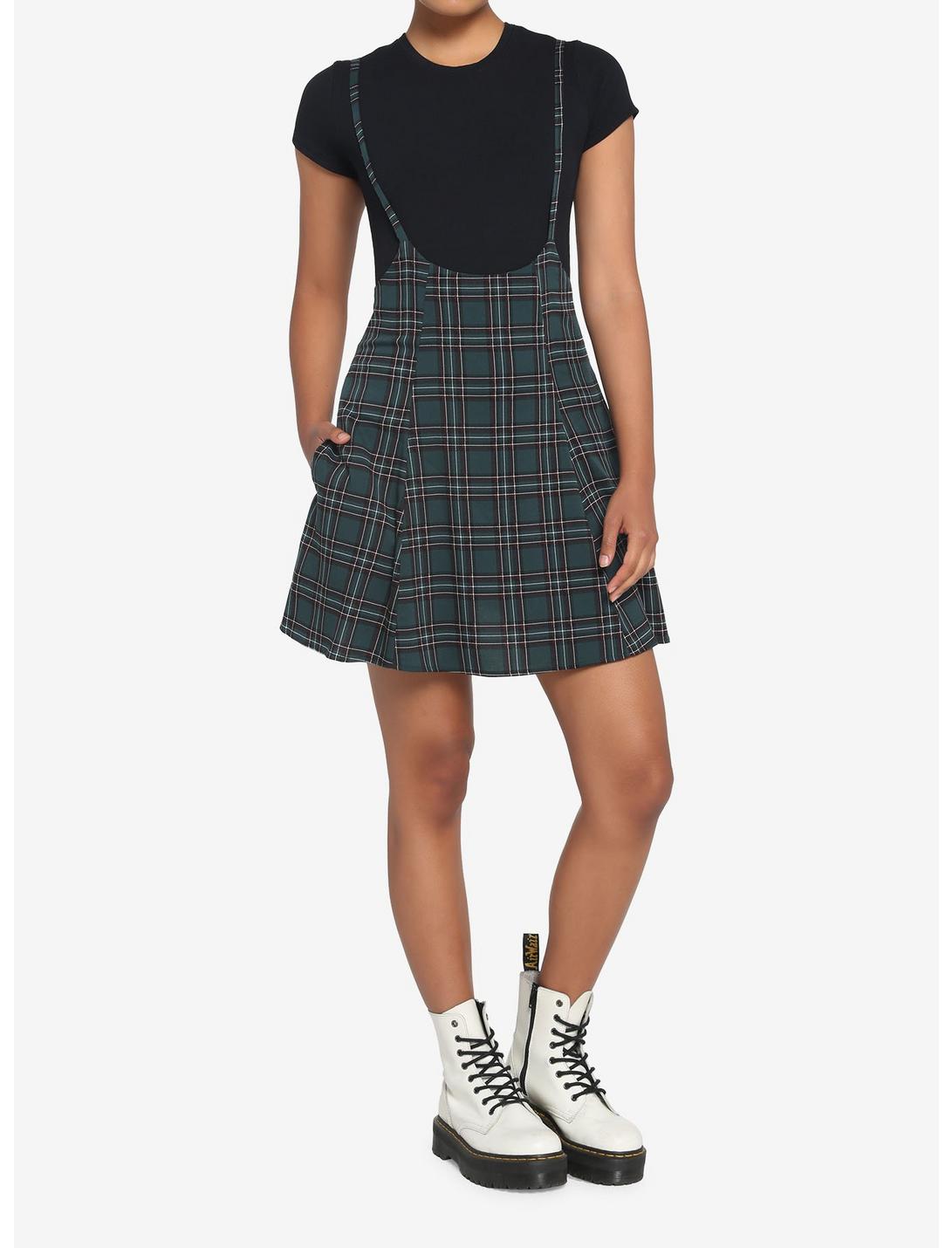 Green Plaid High-Waisted Suspender Skirt HUNIVERS Green Plaid High-Waisted Suspender Skirt -transcendentactive shop 18569445 av1