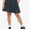 HUNIVERS Green & Blue Plaid Skirt With Grommet Belt Plus Size