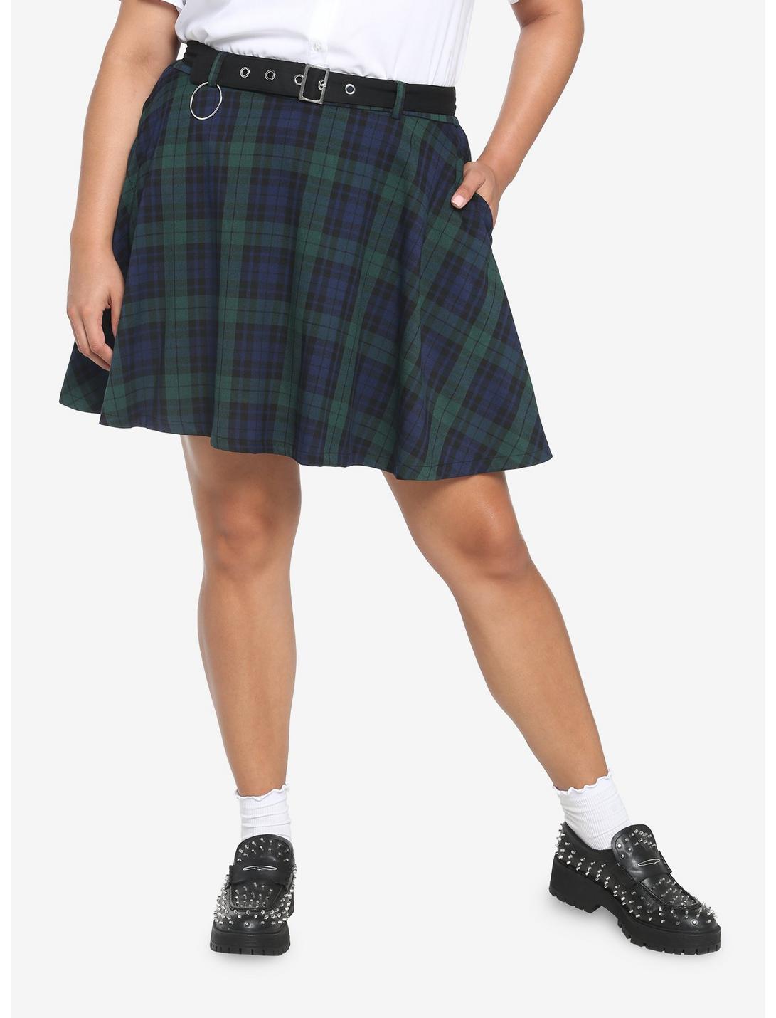 Green & Blue Plaid Skirt With Grommet Belt Plus Size HUNIVERS Green & Blue Plaid Skirt With Grommet Belt Plus Size -transcendentactive shop 18569634 hi