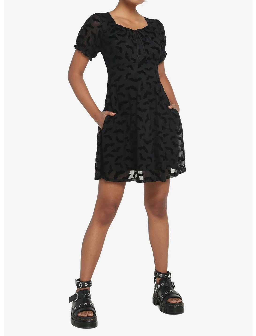 HUNIVERS Black Flocked Bats Babydoll Dress 4 HUNIVERS Black Flocked Bats Babydoll Dress - Image 2