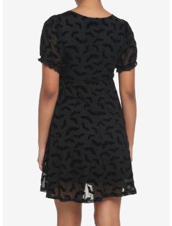 HUNIVERS Black Flocked Bats Babydoll Dress 4 HUNIVERS Black Flocked Bats Babydoll Dress -transcendentactive shop 18780403 av2