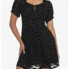 HUNIVERS Black Flocked Bats Babydoll Dress -transcendentactive shop 18780403 hi
