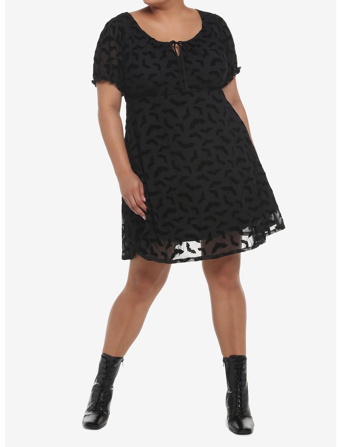 Black Flocked Bats Babydoll Dress Plus Size HUNIVERS Black Flocked Bats Babydoll Dress Plus Size -transcendentactive shop 18780411 av1