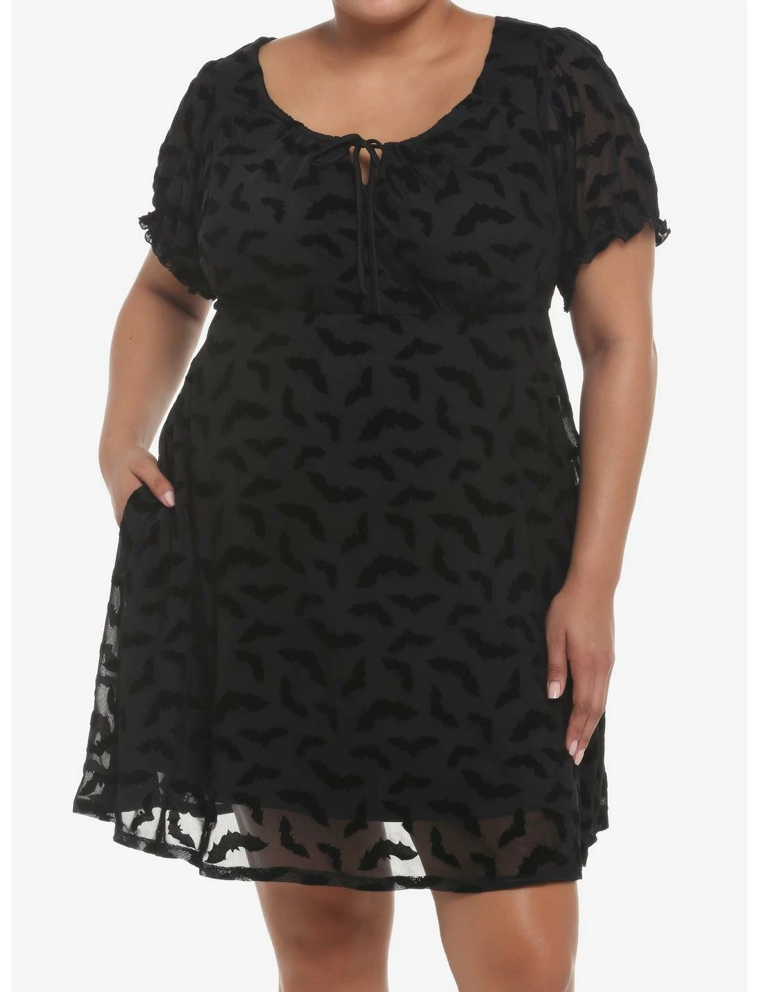 HUNIVERS Black Flocked Bats Babydoll Dress Plus Size 3 HUNIVERS Black Flocked Bats Babydoll Dress Plus Size
