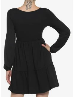 HUNIVERS Black Tiered Long-Sleeve Dress -transcendentactive shop 18780418 av2
