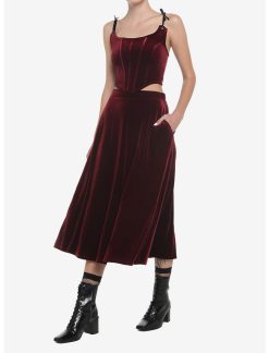 HUNIVERS Burgundy Velvet Maxi Skirt -transcendentactive shop 18780478 av2