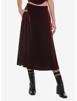 HUNIVERS Burgundy Velvet Maxi Skirt
