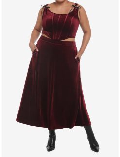 HUNIVERS Burgundy Velvet Maxi Skirt Plus Size -transcendentactive shop 18780486 av2