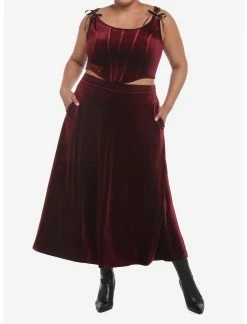 HUNIVERS Burgundy Velvet Maxi Skirt Plus Size -transcendentactive shop 18780486 av2