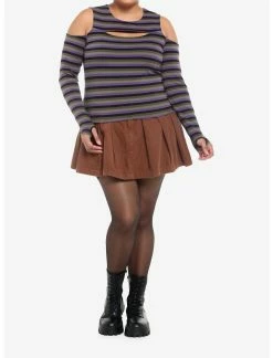 HUNIVERS Brown Corduroy Pleated Mini Skirt Plus Size -transcendentactive shop 18780516 av2