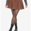 HUNIVERS Brown Corduroy Pleated Mini Skirt Plus Size
