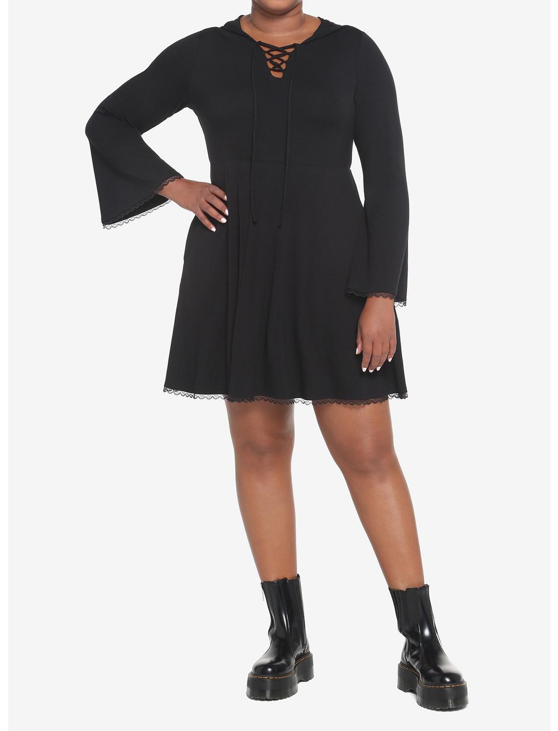 Black Lace-Up Front Hooded Dress Plus Size HUNIVERS Black Lace-Up Front Hooded Dress Plus Size -transcendentactive shop 18780555 av1