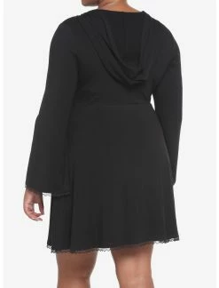 HUNIVERS Black Lace-Up Front Hooded Dress Plus Size -transcendentactive shop 18780555 av2