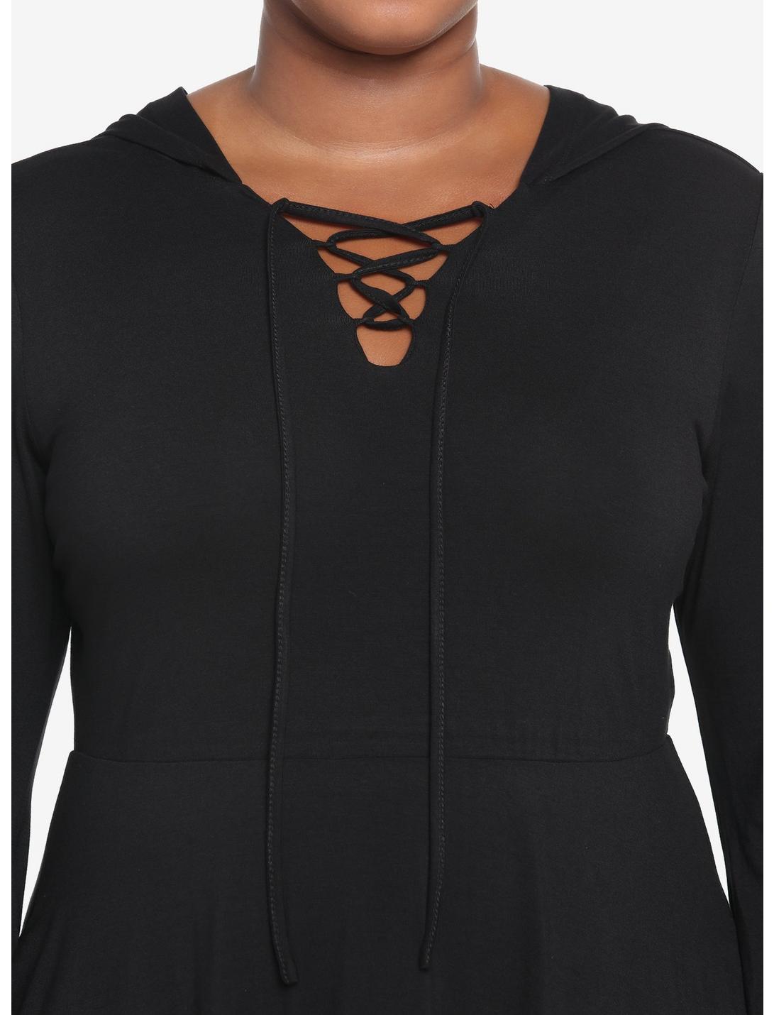 Black Lace-Up Front Hooded Dress Plus Size HUNIVERS Black Lace-Up Front Hooded Dress Plus Size -transcendentactive shop 18780555 av3