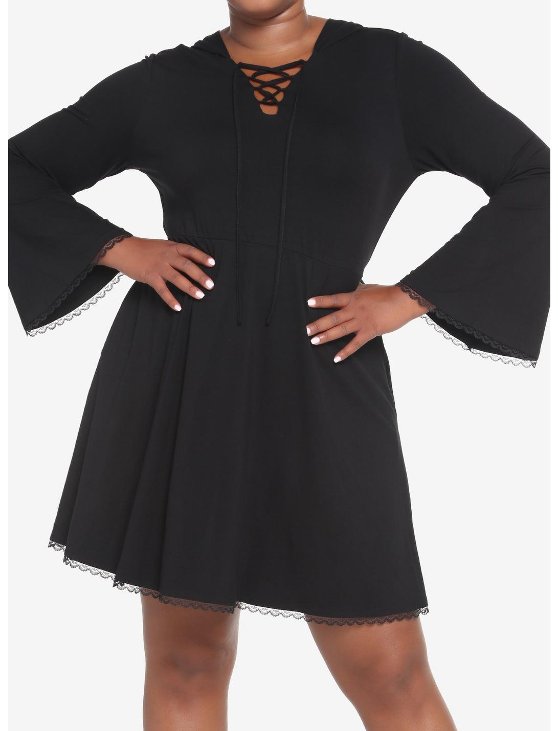 Black Lace-Up Front Hooded Dress Plus Size HUNIVERS Black Lace-Up Front Hooded Dress Plus Size -transcendentactive shop 18780555 av5