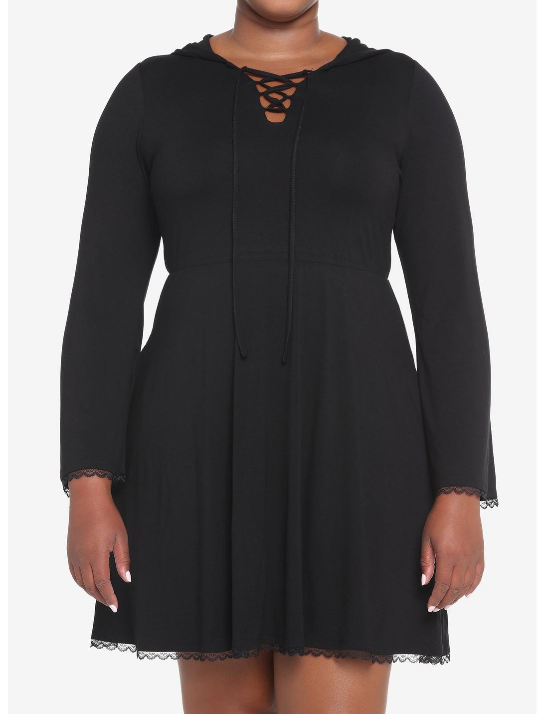 Black Lace-Up Front Hooded Dress Plus Size HUNIVERS Black Lace-Up Front Hooded Dress Plus Size -transcendentactive shop 18780555 hi