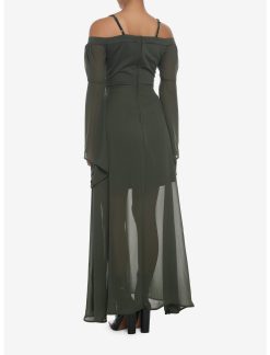 HUNIVERS Forest Green Chiffon Cold Shoulder Maxi Dress 4 HUNIVERS Forest Green Chiffon Cold Shoulder Maxi Dress -transcendentactive shop 18780562 av2