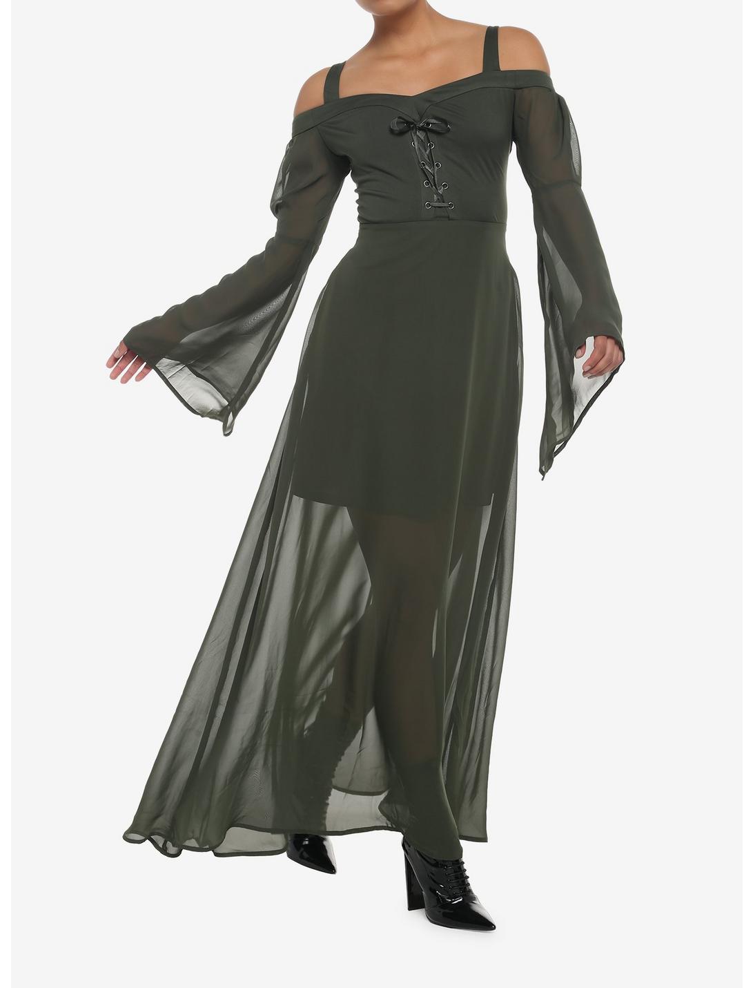 Forest Green Chiffon Cold Shoulder Maxi Dress HUNIVERS Forest Green Chiffon Cold Shoulder Maxi Dress -transcendentactive shop 18780562 hi