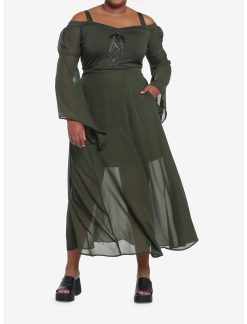 HUNIVERS Forest Green Chiffon Cold Shoulder Maxi Dress Plus Size 3 HUNIVERS Forest Green Chiffon Cold Shoulder Maxi Dress Plus Size -transcendentactive shop 18780570 av1