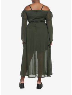 HUNIVERS Forest Green Chiffon Cold Shoulder Maxi Dress Plus Size 4 HUNIVERS Forest Green Chiffon Cold Shoulder Maxi Dress Plus Size -transcendentactive shop 18780570 av2