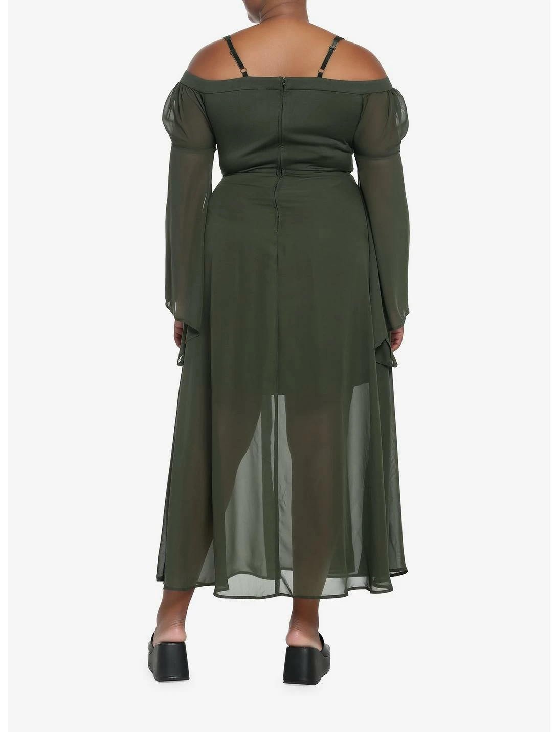 HUNIVERS Forest Green Chiffon Cold Shoulder Maxi Dress Plus Size 5 HUNIVERS Forest Green Chiffon Cold Shoulder Maxi Dress Plus Size - Image 3