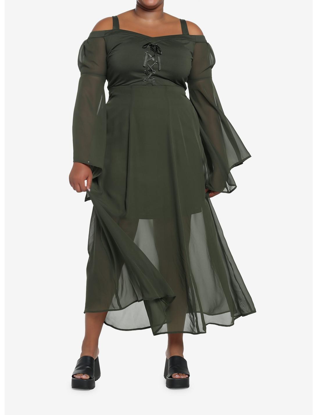 Forest Green Chiffon Cold Shoulder Maxi Dress Plus Size HUNIVERS Forest Green Chiffon Cold Shoulder Maxi Dress Plus Size -transcendentactive shop 18780570 hi